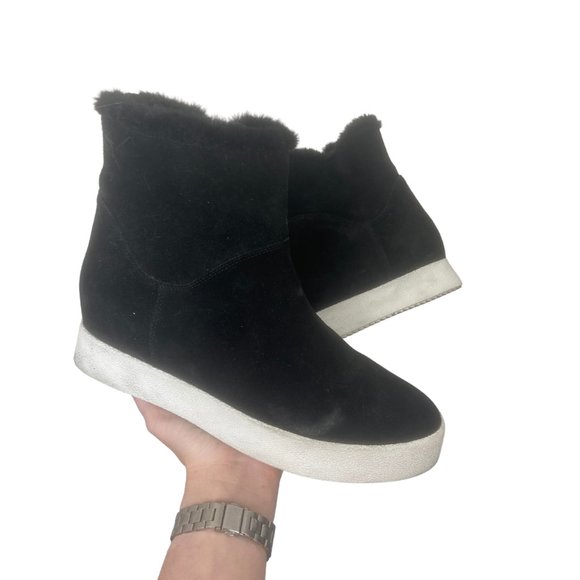 Fleece Lined Black Wedge Booties - Picture 1 of 4